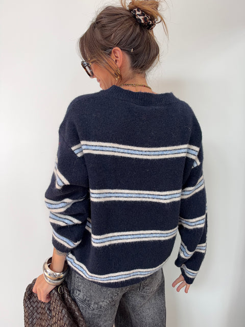 Pull à rayures - bleu