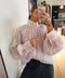 Blouse satinée à col montant - rose