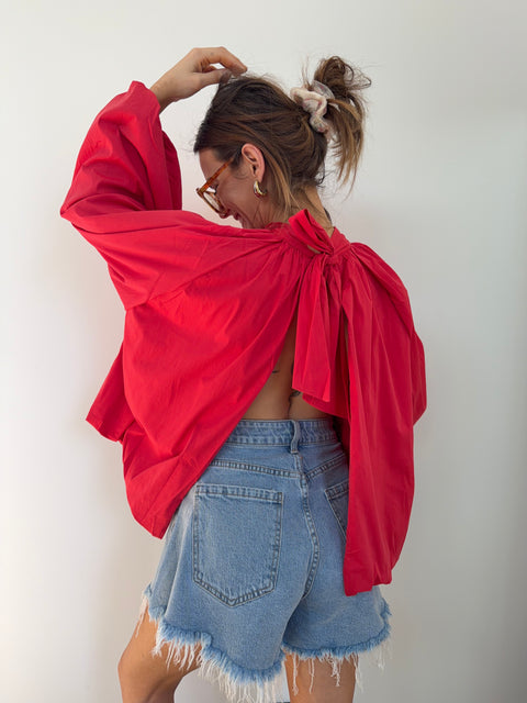 Blouse dos nu - rouge