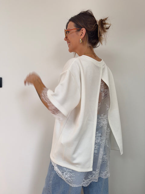 T-shirt dos dentelle - blanc