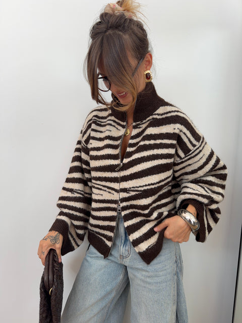 Gilet double fermeture - zebré choco
