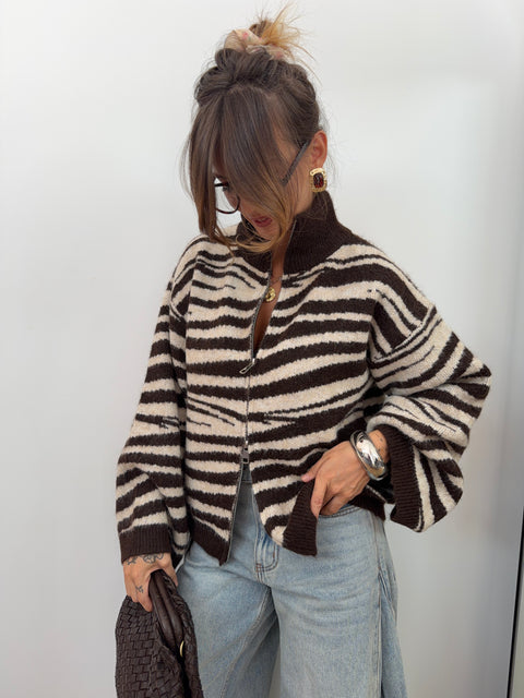 Gilet double fermeture - zebré choco