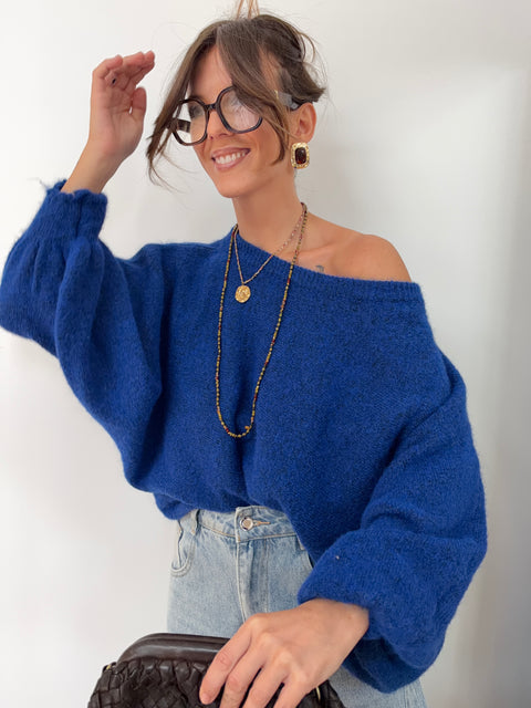 Pull asymétrique manches longues - bleu électrique
