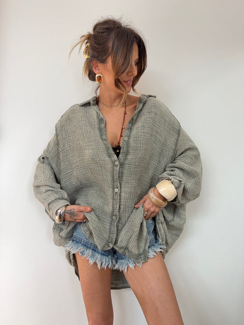 Chemise en gaze de coton - kaki
