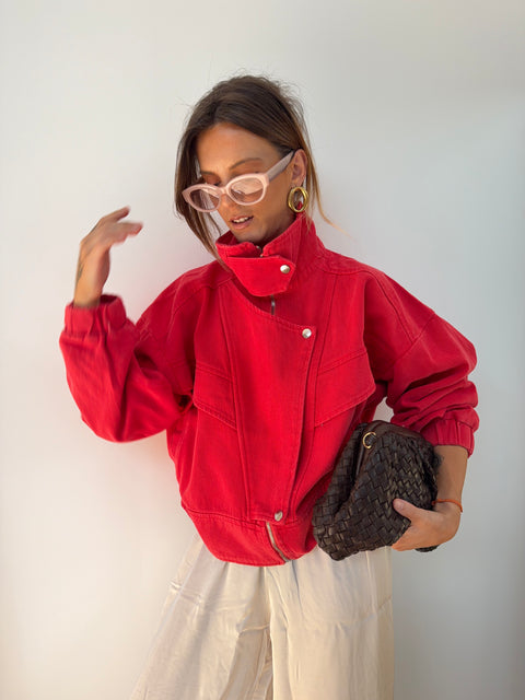 Veste en jean - rouge