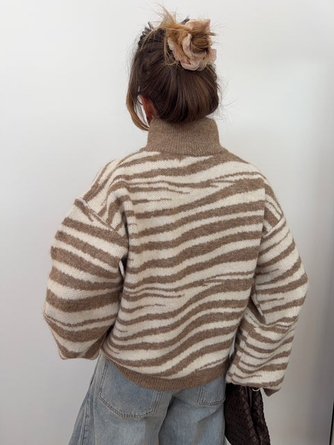 Gilet double fermeture zebré - taupe