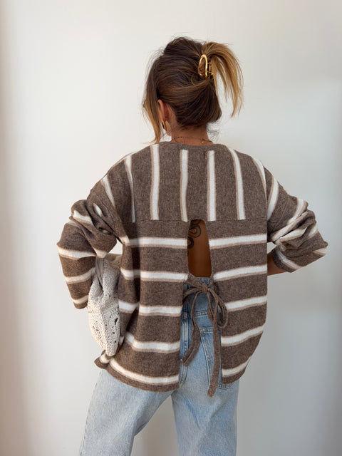 Pull rayé avec noeud - beige