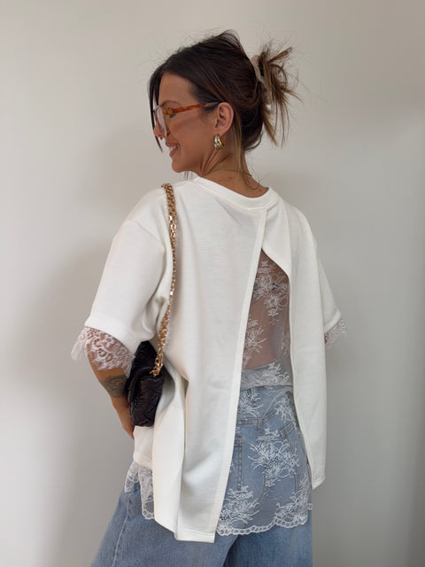 T-shirt dos dentelle - blanc