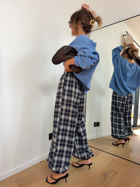 Pantalon à carreaux - bleu et beige