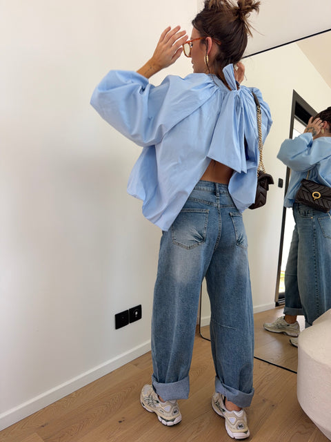 Blouse dos nu - bleu ciel