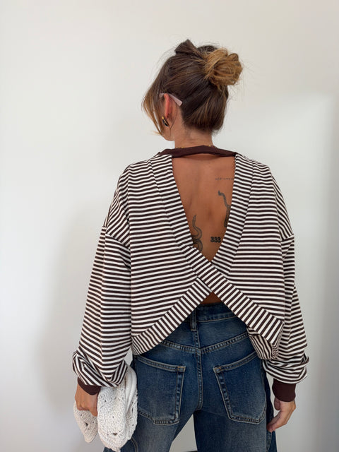 Sweat dos croisé - rayé choco