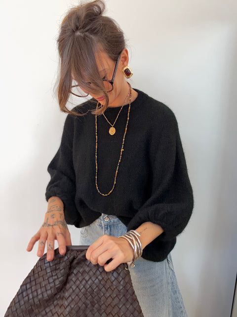 Pull manches 3/4 col rond - noir