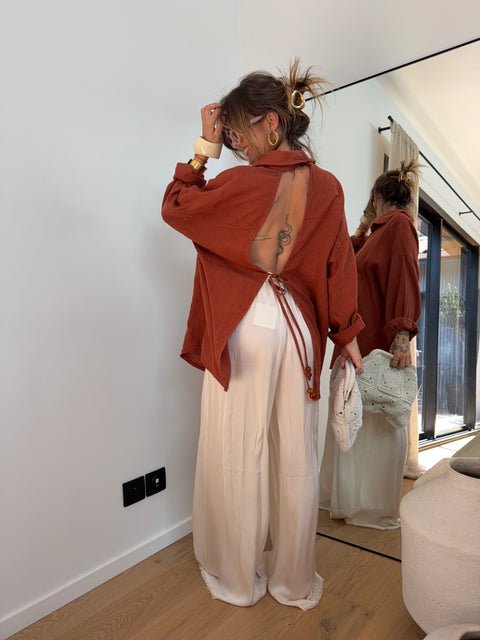 Chemise dos nu en lin - terracotta