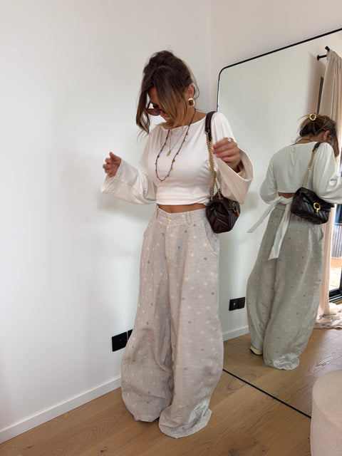 Pantalon en lin à pois - beige