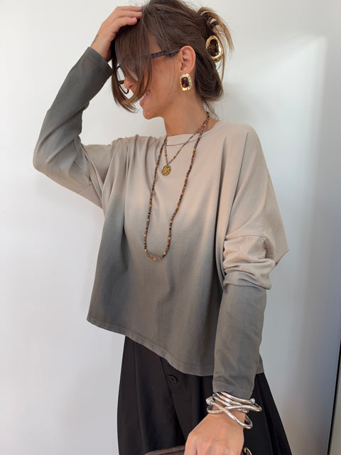 Tee-shirt tie and die - beige et gris