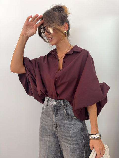Chemise manches bouffantes - prune
