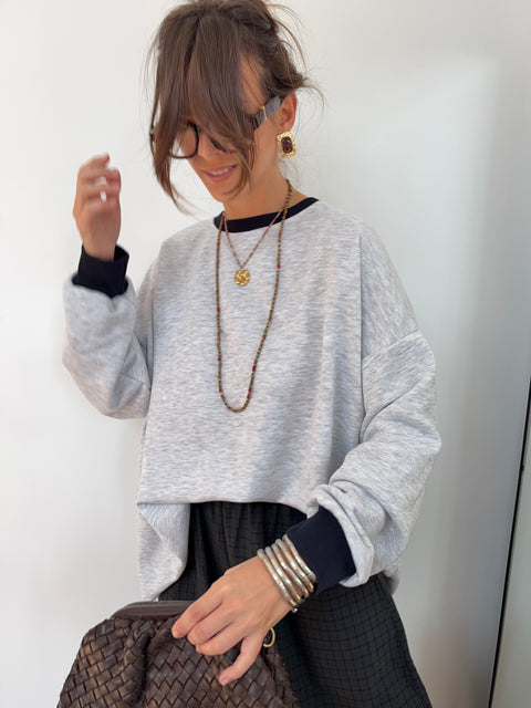 Sweat gris- col bleu