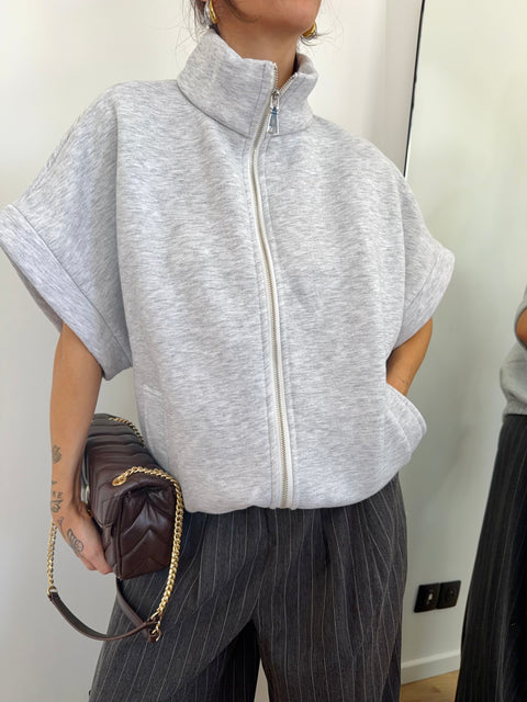 Veste sweat à zip - gris chiné