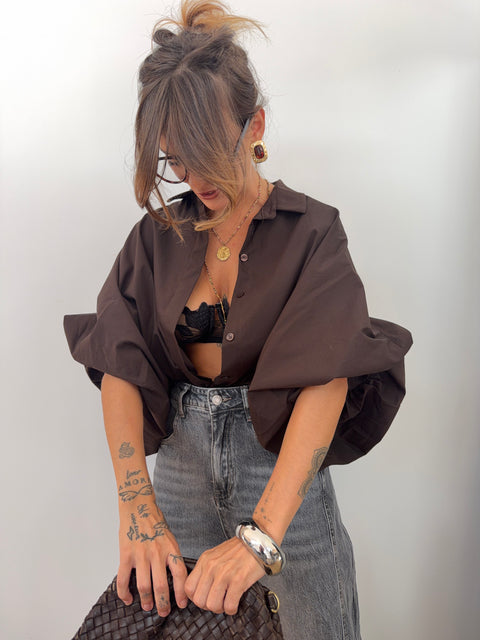 Chemise manches bouffantes - chocolat