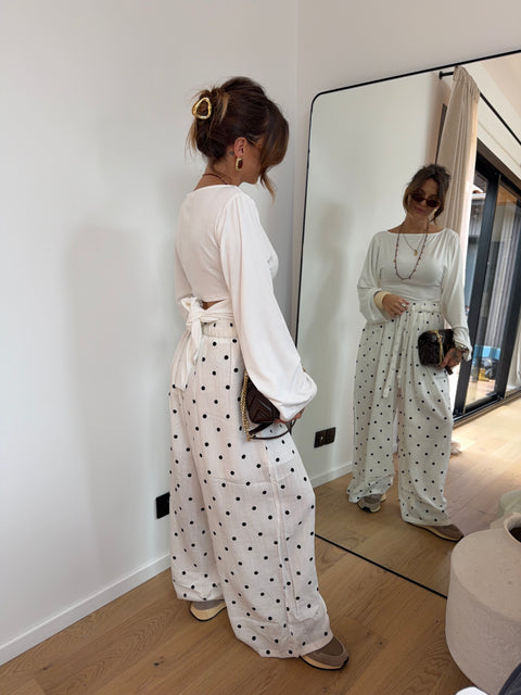 Pantalon loose à pois - blanc