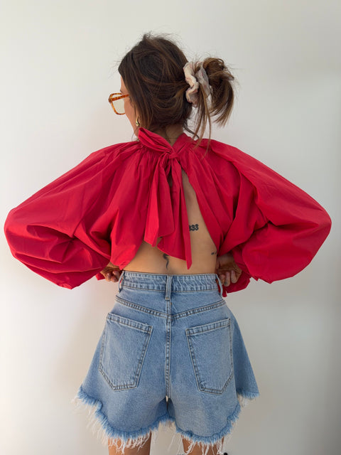 Blouse dos nu - rouge