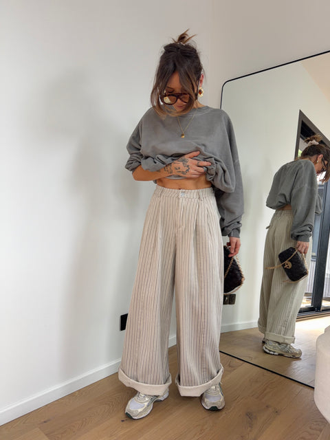 Pantalon rayé - beige et gris