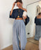 Pantalon large à carreaux - bleu clair