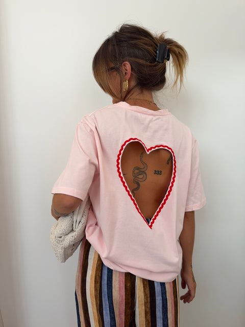 T-shirt coeur - rose poudré