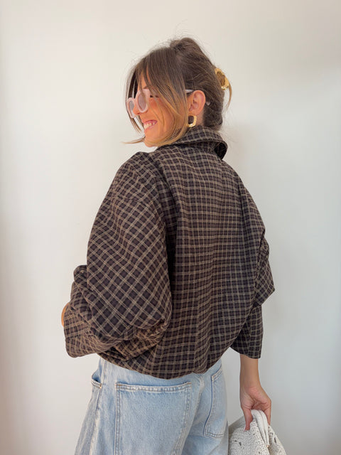 Veste à carreaux - marron et beige