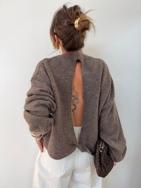 Pull manches longues dos nu - taupe