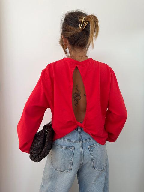 Haut manches longues dos nu - rouge