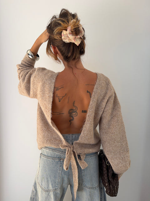 Pull dos nu à noeud - taupe