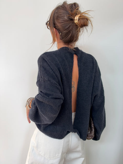 Pull manches longues dos nu - bleu marine