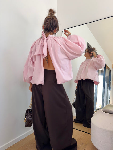 Blouse dos nu - rose poudré