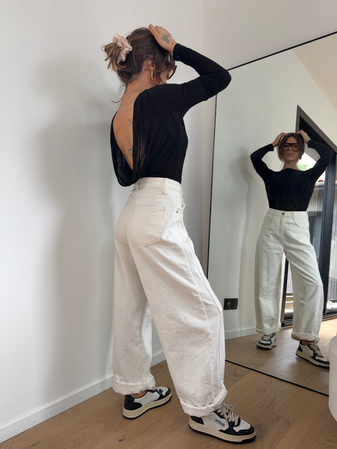 Jeans à détails fleuris beige