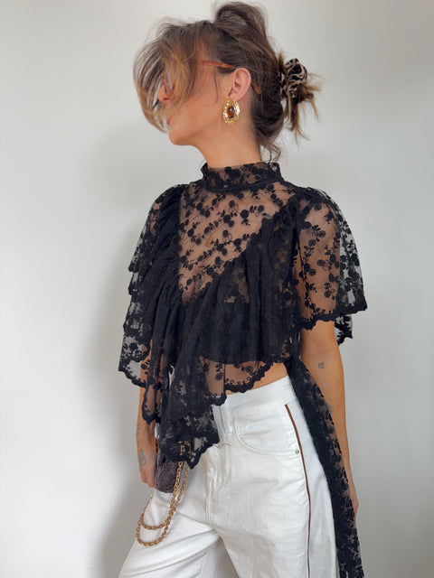 Haut à noeuds en dentelle noir