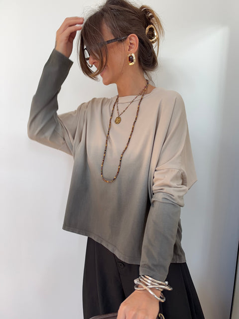 Tee-shirt tie and die - beige et gris