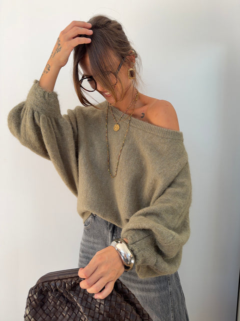 Pull asymétrique - vert olive