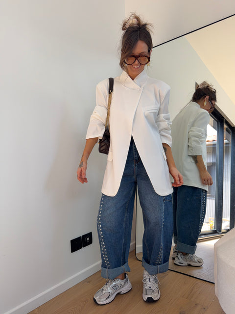 Jeans baggy à oeillets - bleu