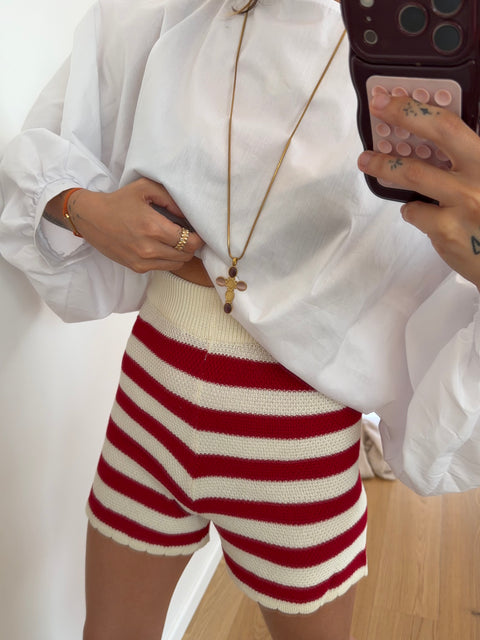 Short en crochet rayé - rouge