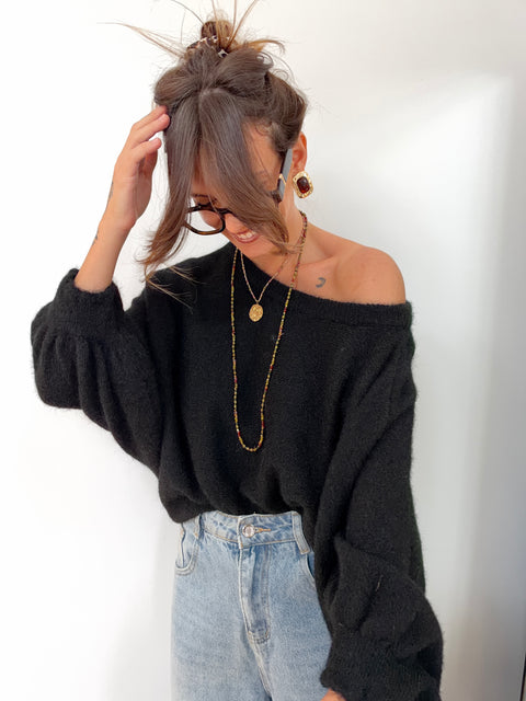 Pull asymétrique manches longues - noir