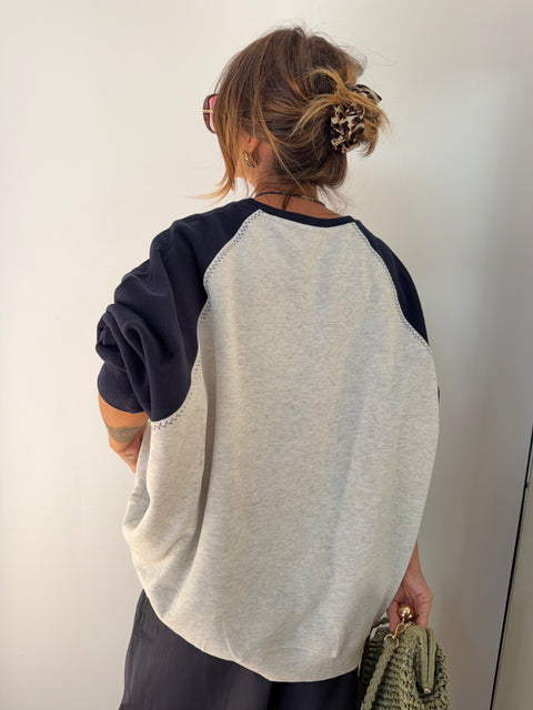 Sweat bicolore - gris et bleu marine