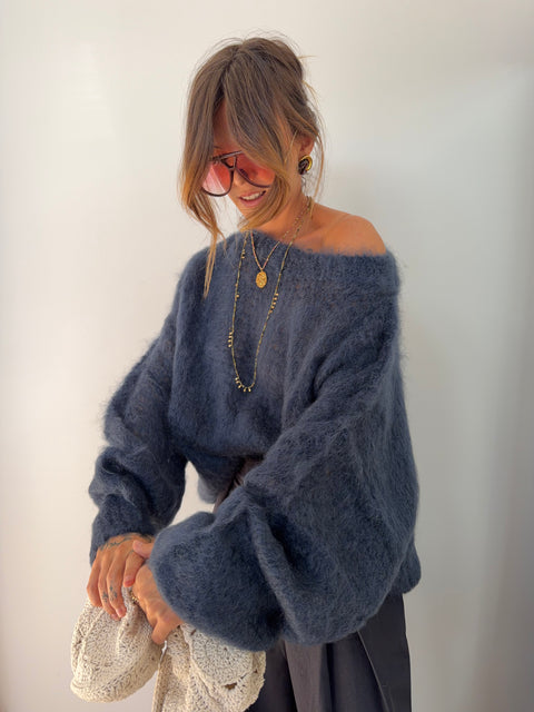 Pull 80% Mohair - bleu