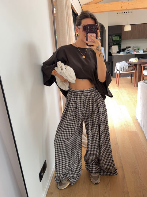 Pantalon à carreau - chocolat