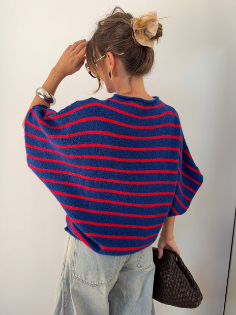 Pull Paris rayé - rouge & bleu roi