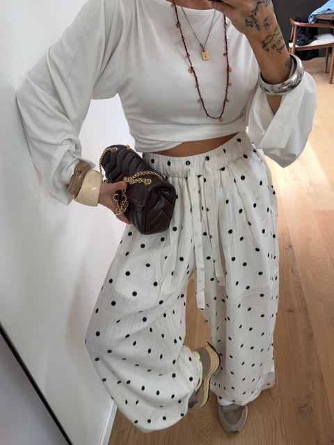 Pantalon loose à pois - blanc