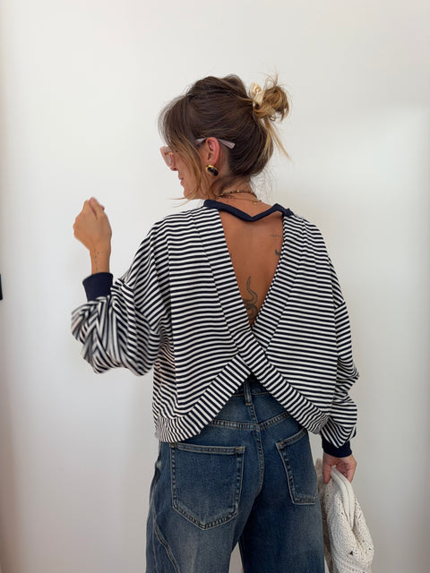 Sweat dos croisé - rayé bleu