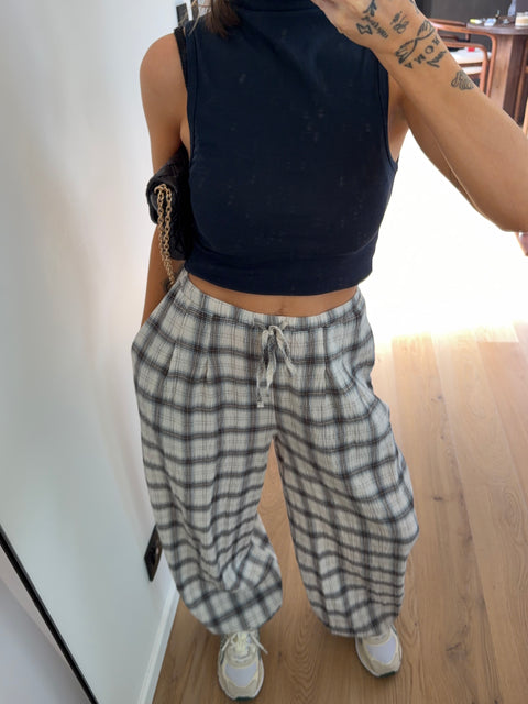 Pantalon ballon à carreaux - beige