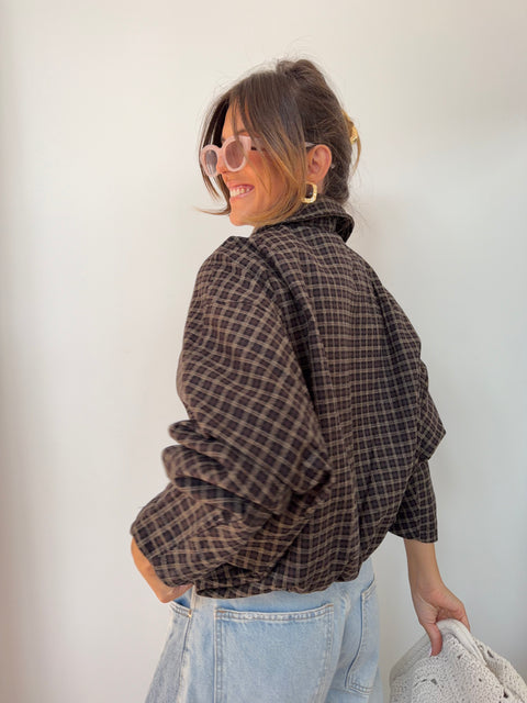 Veste à carreaux - marron et beige