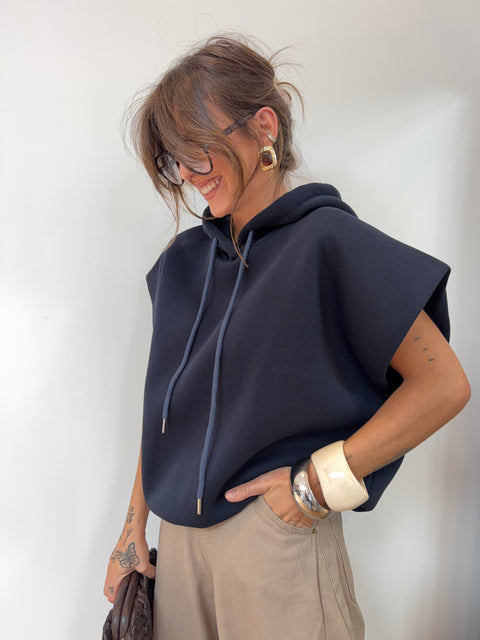 Sweat oversize à capuche - bleu marine